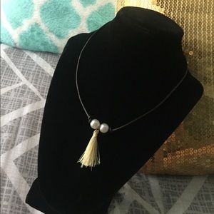 Leather cord/2 pearls/ tassel